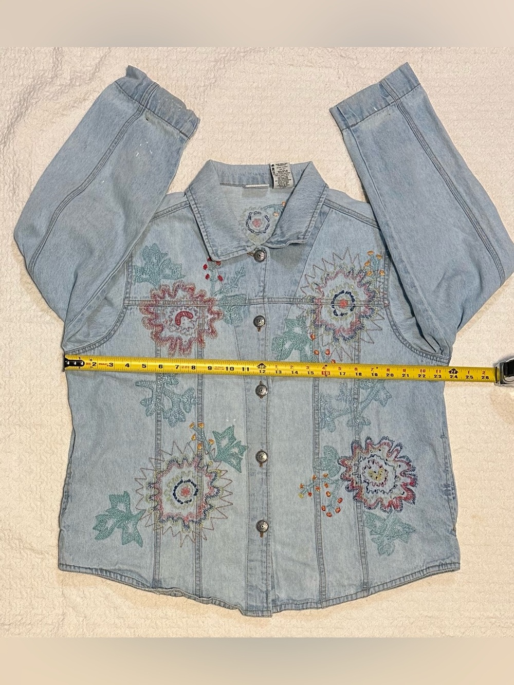 White Stag Light Blue Denim Jacket with Multicolor Floral Embroidery. - Picture 13 of 15
